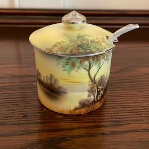 Noritake Hand Painted Condiment Jar with Lid and Porcelain Spoon
